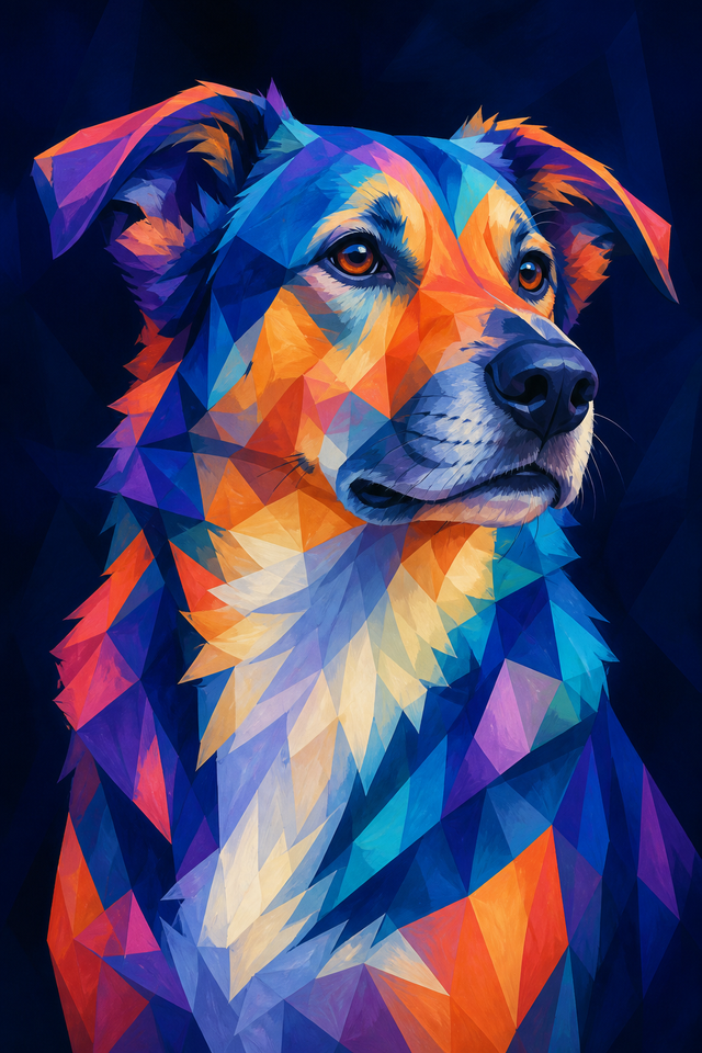 Diamond painting ontwerp met geometrisch gekleurd hondenportret