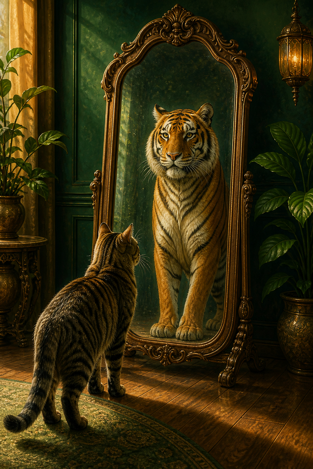 Diamond painting ontwerp met huiskat met tijgerspiegeling