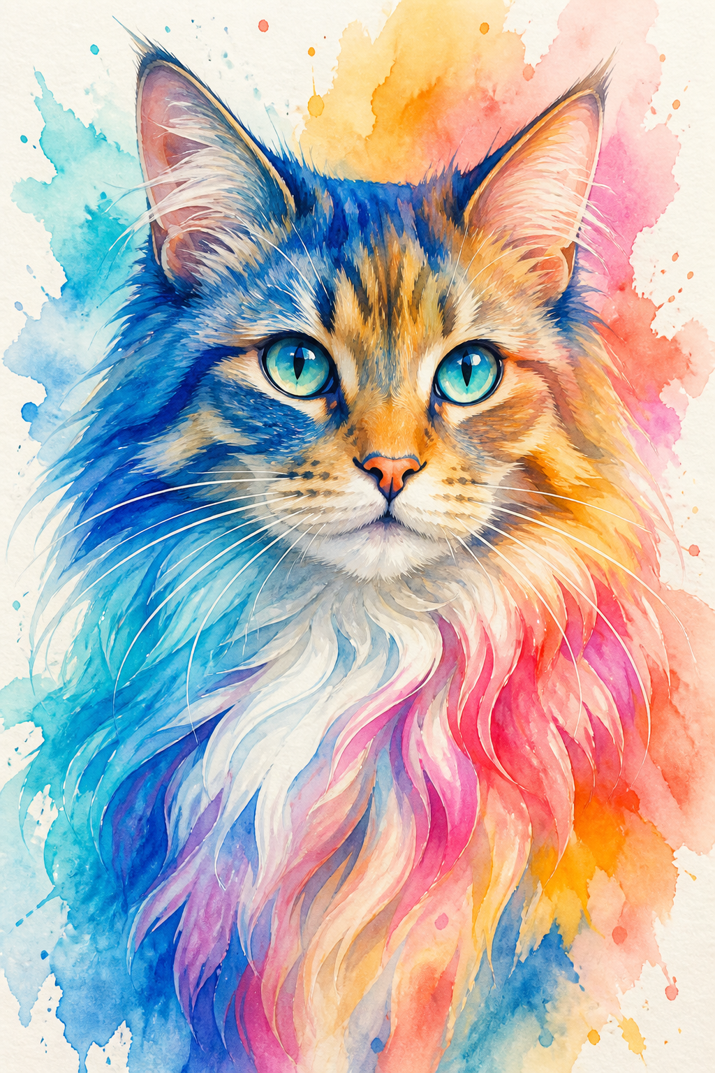 Diamond painting ontwerp met kleurrijk poesportret in aquarel