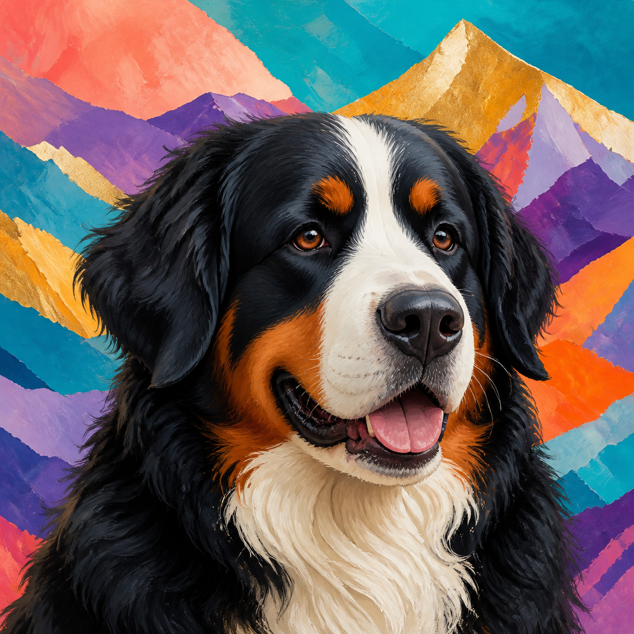 Diamond painting ontwerp met kleurrijke berner sennenhond
