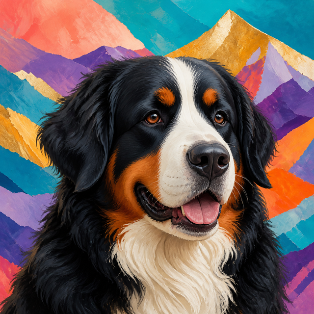 Diamond painting ontwerp met kleurrijke berner sennenhond