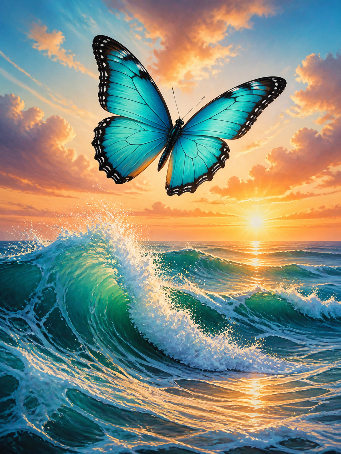 Diamond painting ontwerp met vlinder boven de oceaangolven