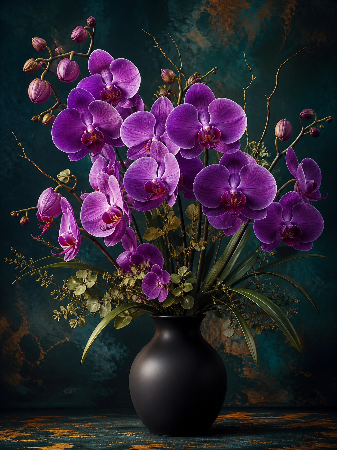 Diamond Painting Paarse Orchideeën in Zwarte Vaas – paarse orchideeën in een matte zwarte vaas