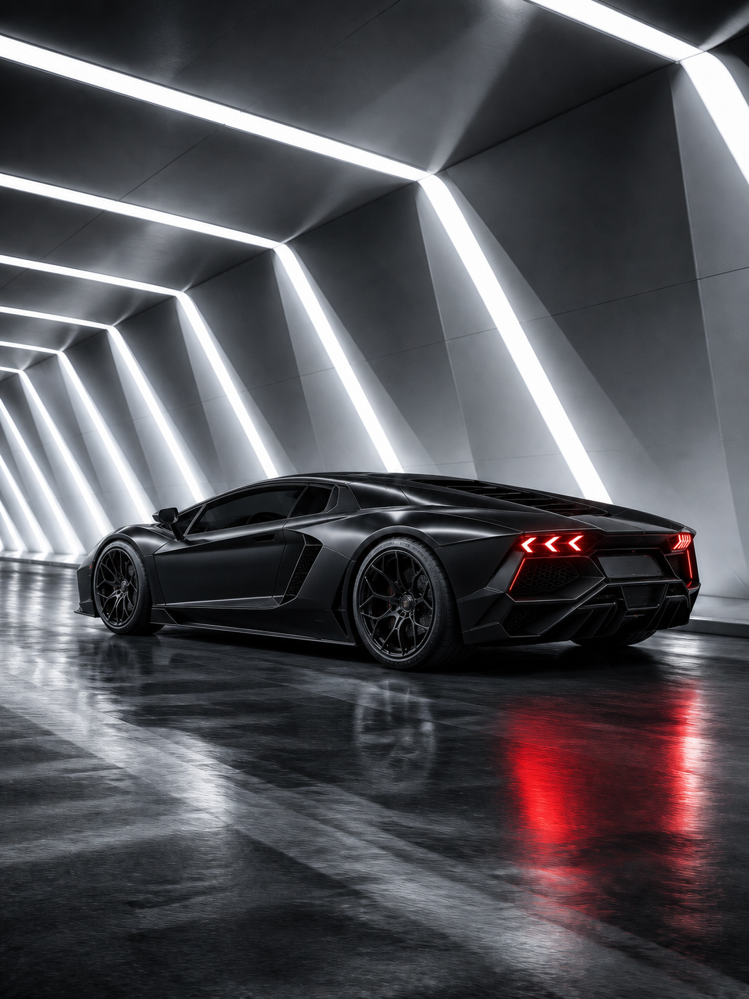 Diamond Painting Zwarte Supercar in de Tunnel met zwarte supercar in een strakke futuristische tunnel
