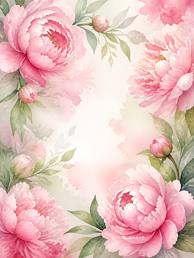 Diamond Painting Aquarel Bloemenkaart met Pioenrozen – een aquarelachtige bloemenkaart met roze pioenrozen