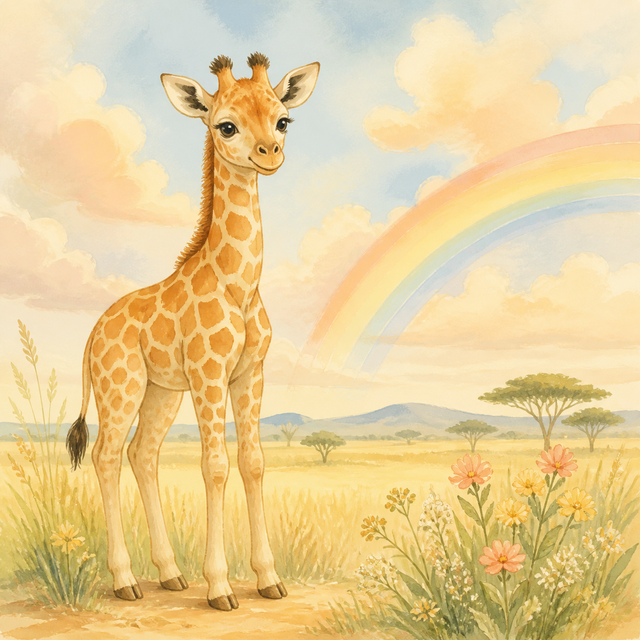 Diamond Painting Giraffenkalf bij de Regenboog – volledig origineel babykamerontwerp