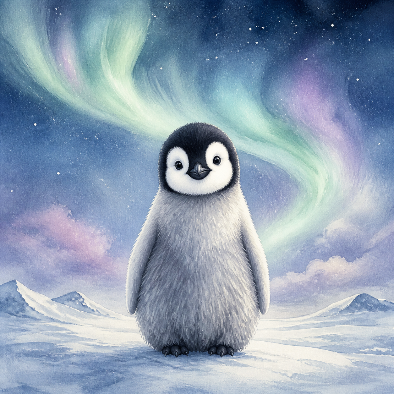 Diamond Painting Pinguïnkuiken onder het Noorderlicht – volledig origineel babykamerontwerp