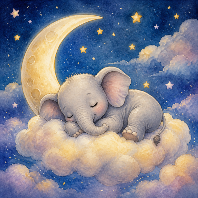 Diamond Painting Slapende Babyolifant op een Maanwolk – volledig origineel babykamerontwerp