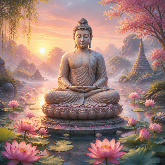 Diamond Painting Boeddha in de Lotusochtend – volledig Boeddha-ontwerp