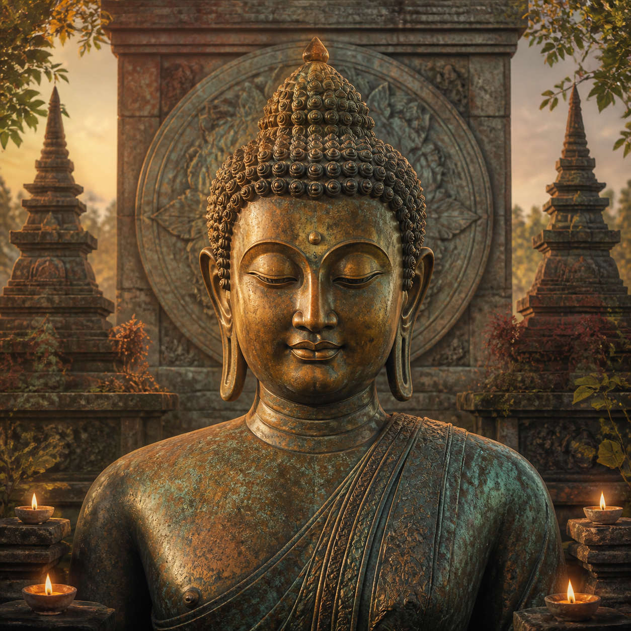 Diamond Painting Serene Bronzen Boeddha – volledig Boeddha-ontwerp