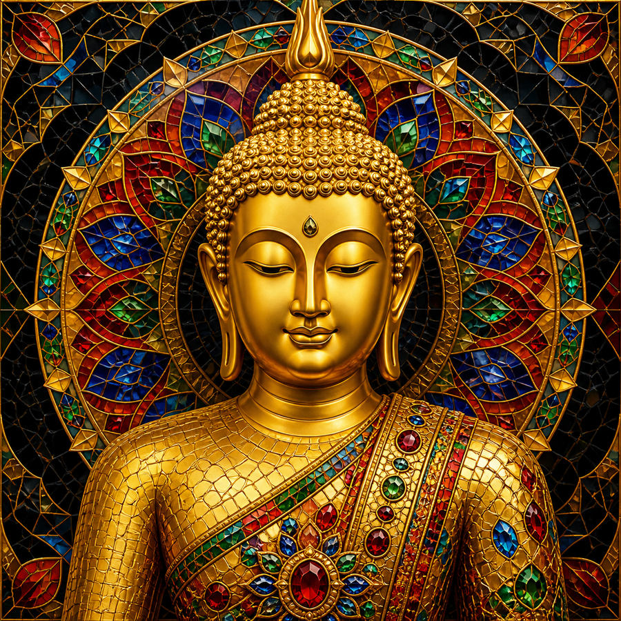 Diamond Painting Gouden Boeddha met Juweelmozaïek – volledig Boeddha-ontwerp