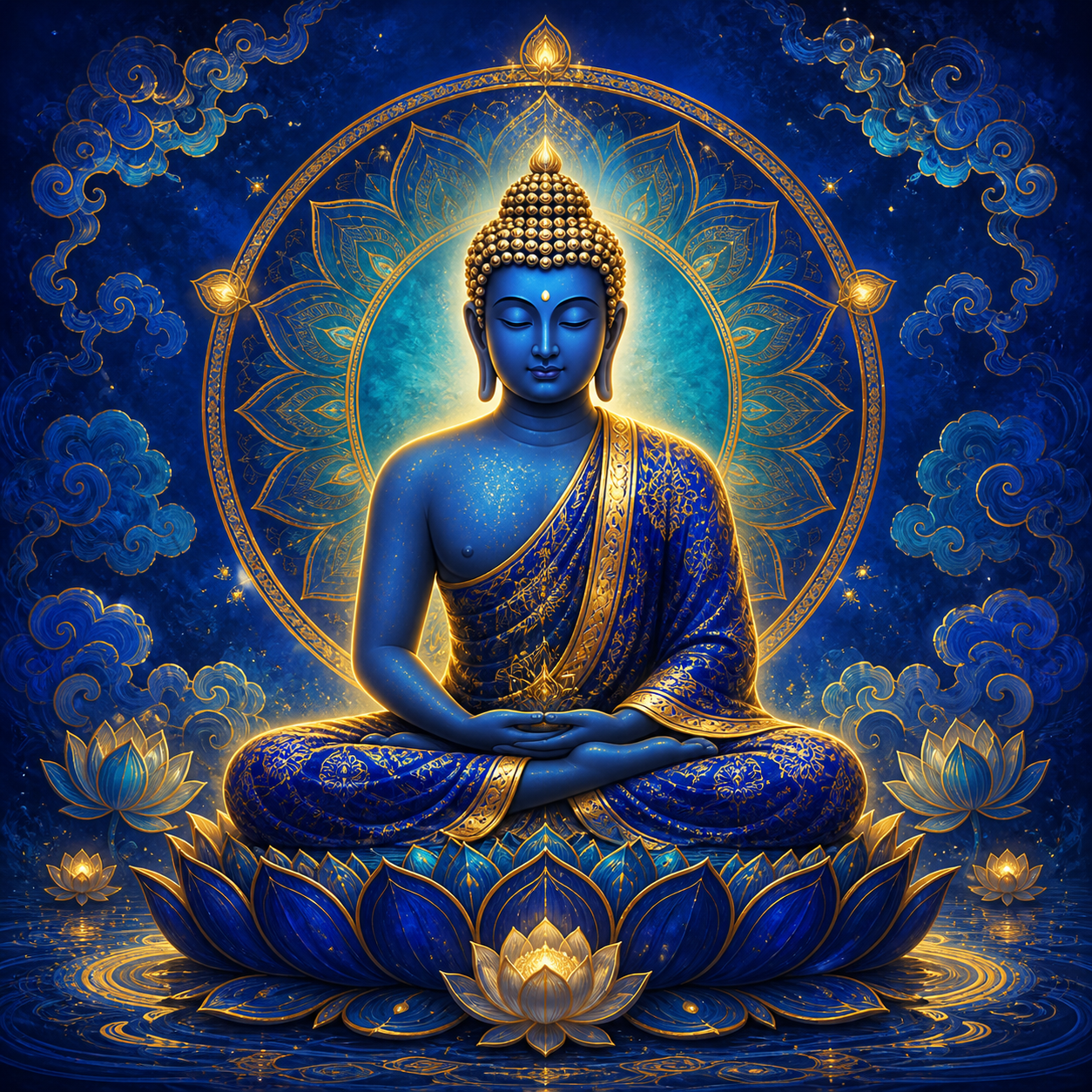 Diamond Painting Boeddha in Koninklijk Blauw – volledig Boeddha-ontwerp