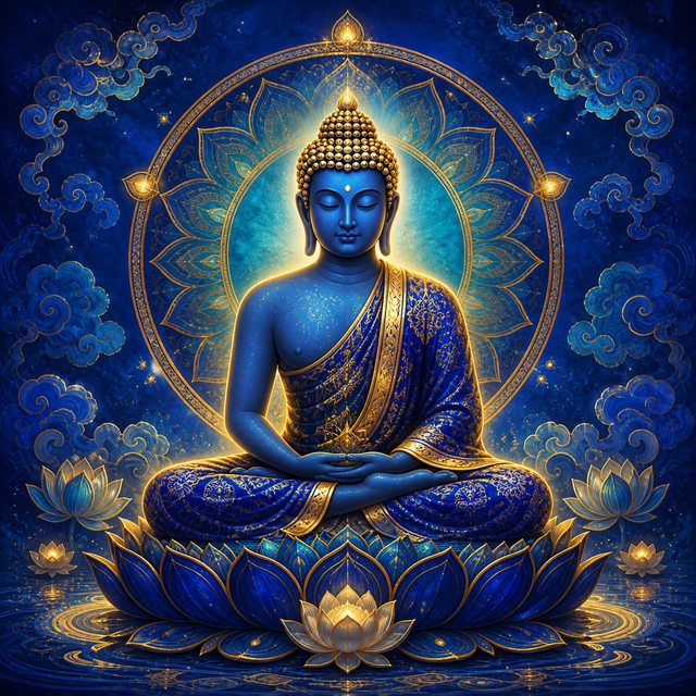 Diamond Painting Boeddha in Koninklijk Blauw – volledig Boeddha-ontwerp