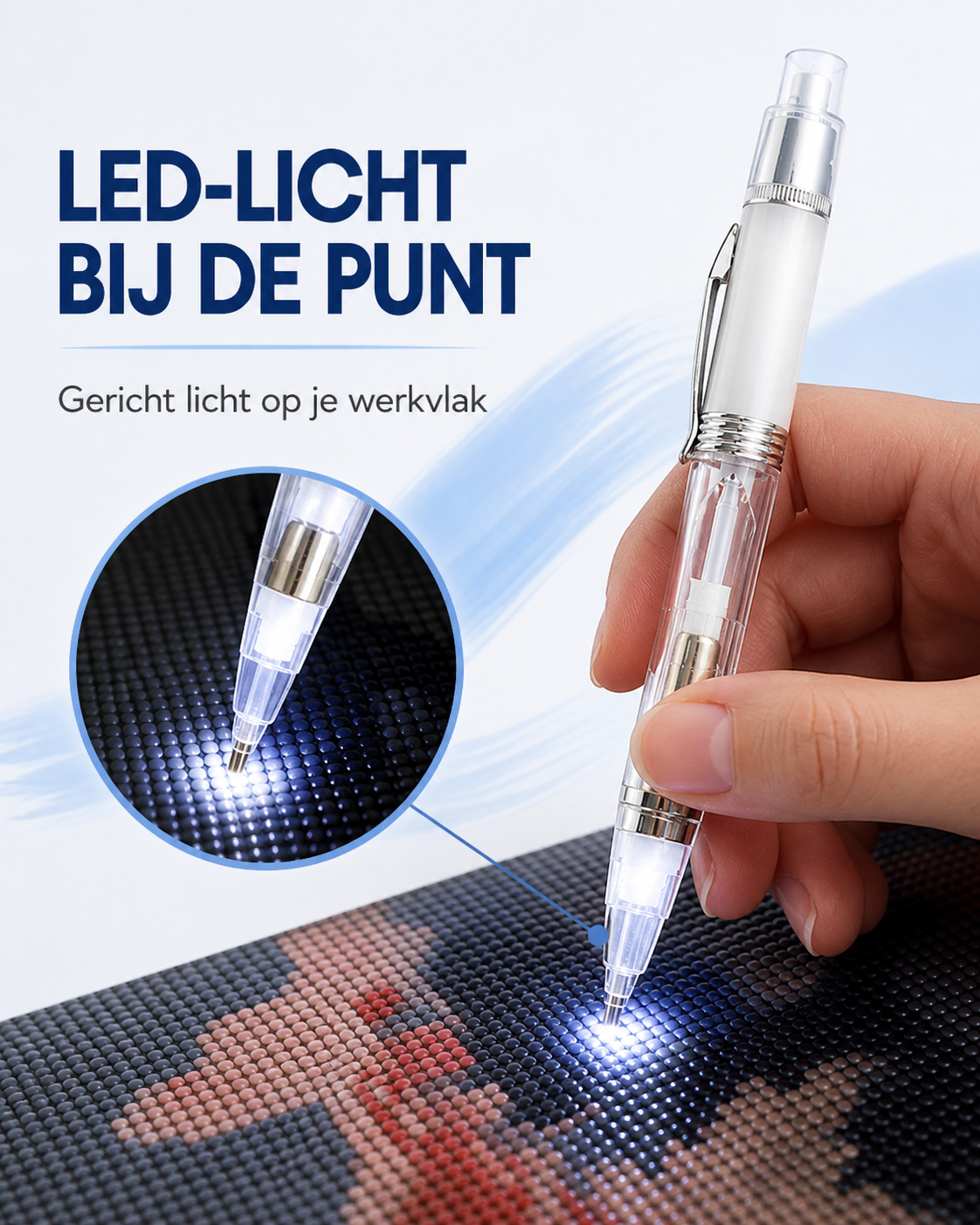 Diamond painting pen met gericht LED-licht bij de punt