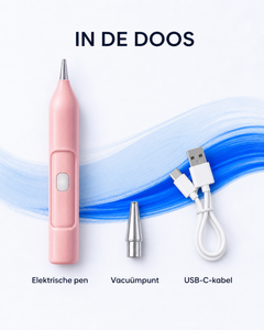 Inhoud van de elektrische vacuümpen: pen, vacuümpunt en USB-C-kabel