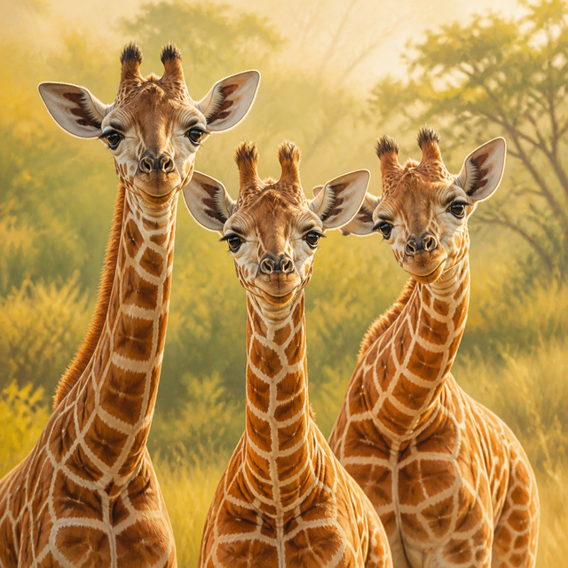 Diamond Painting Drie Giraffenkalfjes – volledig origineel giraffeontwerp
