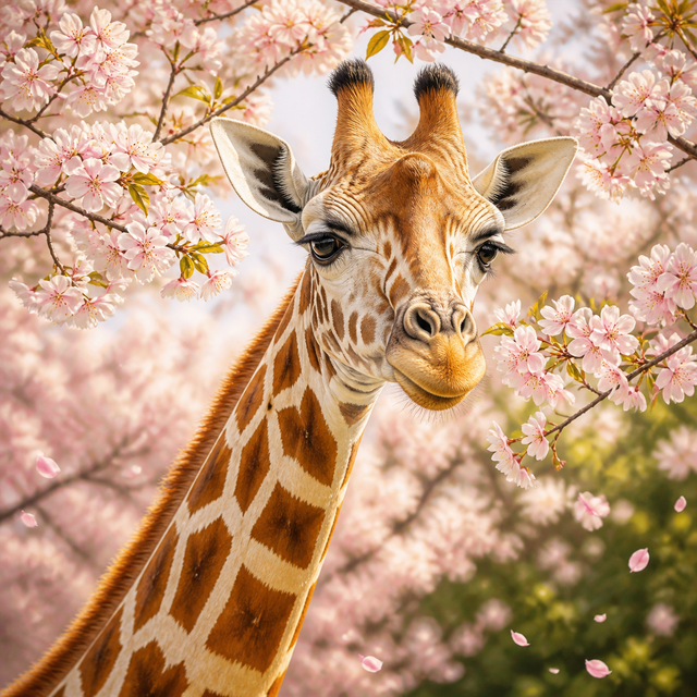 Diamond Painting Giraffe in de Kersenbloesem – volledig origineel giraffeontwerp