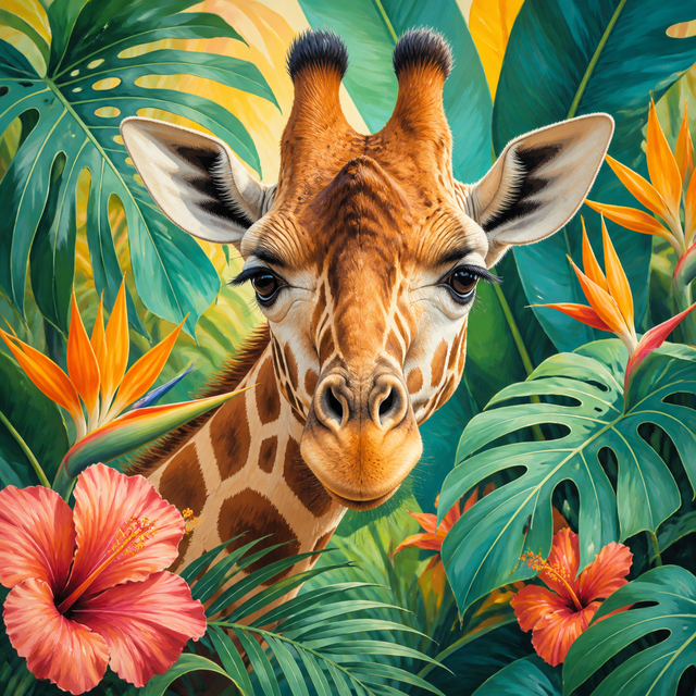 Diamond Painting Giraffe in Tropische Bladeren – volledig origineel giraffeontwerp