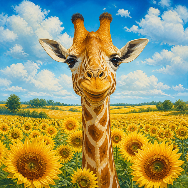 Diamond Painting Giraffe tussen Zonnebloemen – volledig origineel giraffeontwerp