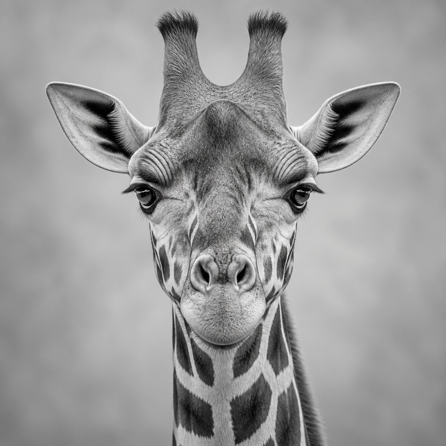 Diamond Painting Giraffe Zwart-Wit Portret – volledig origineel giraffeontwerp