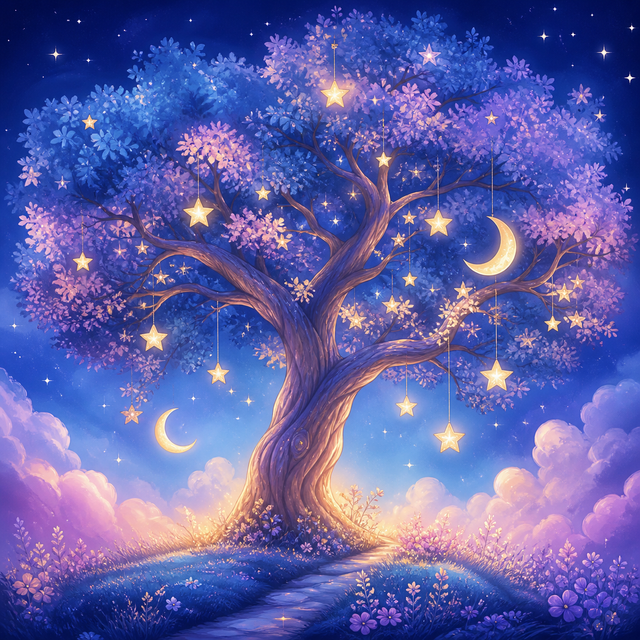 Diamond Painting Droomboom vol Sterren – origineel kleurrijk ontwerp