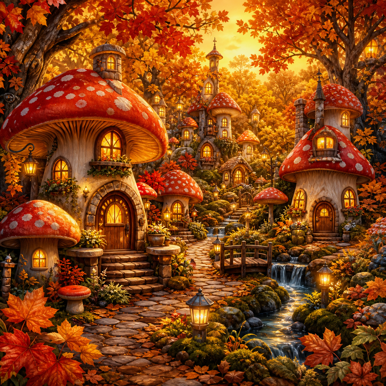 Diamond Painting Kabouterdorp in het Herfstbos – origineel kleurrijk ontwerp