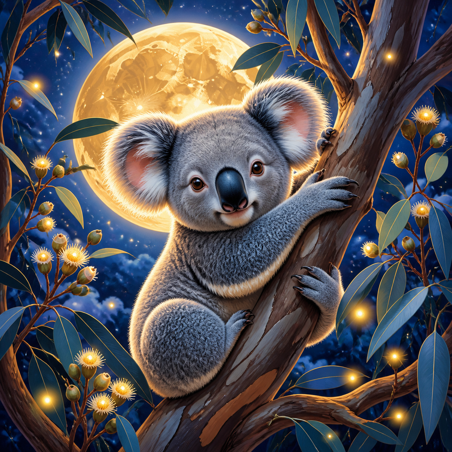 Diamond Painting Koala in de Maanboom – origineel kleurrijk ontwerp
