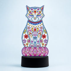 Diamond Painting Lamp Mooie Kat op een lichtblauwe achtergrond
