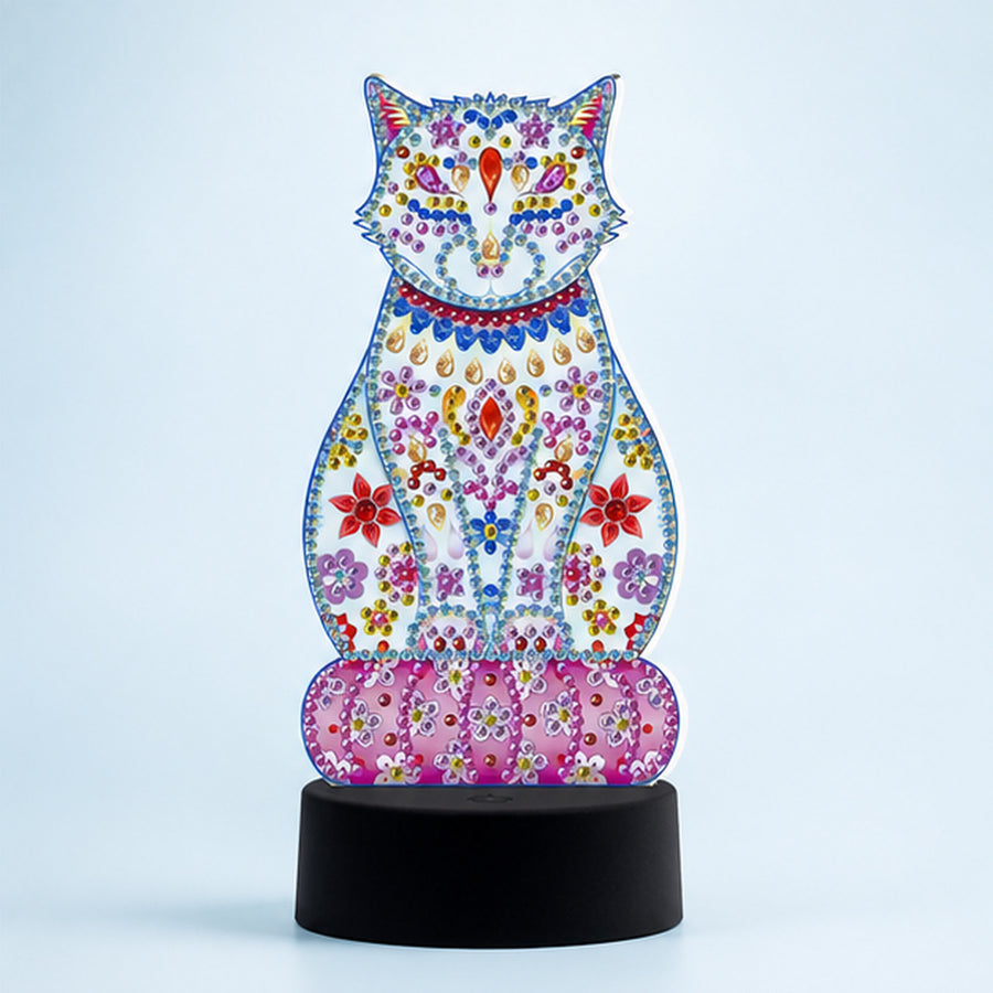Diamond Painting Lamp Mooie Kat op een lichtblauwe achtergrond