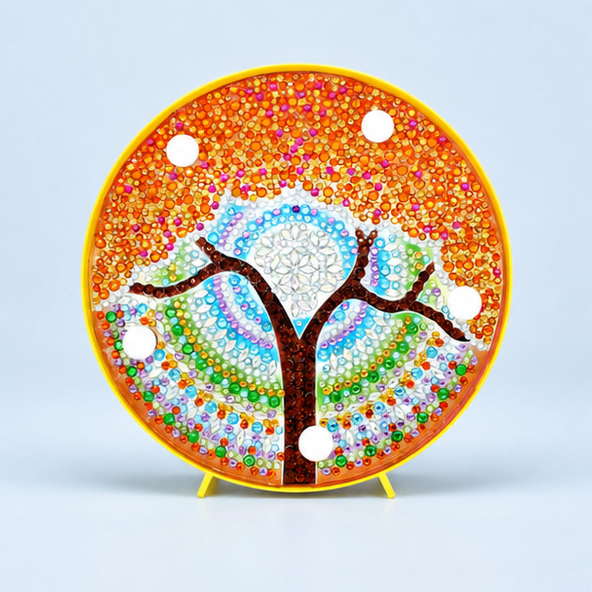 Diamond Painting Rond Lampje Mandala Gouden Boom op een lichtblauwe achtergrond