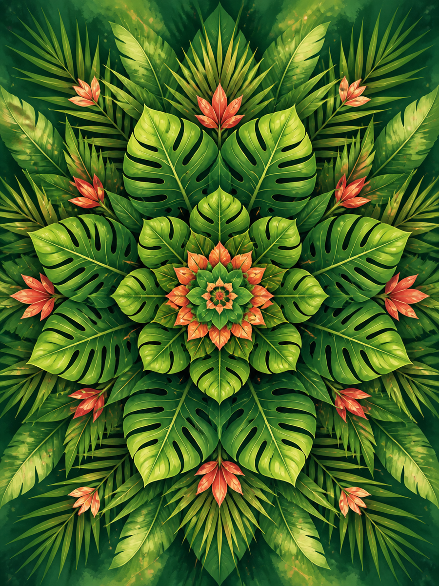 Diamond Painting Tropische Bladeren Mandala – een krachtige groene mandala van tropische bladeren