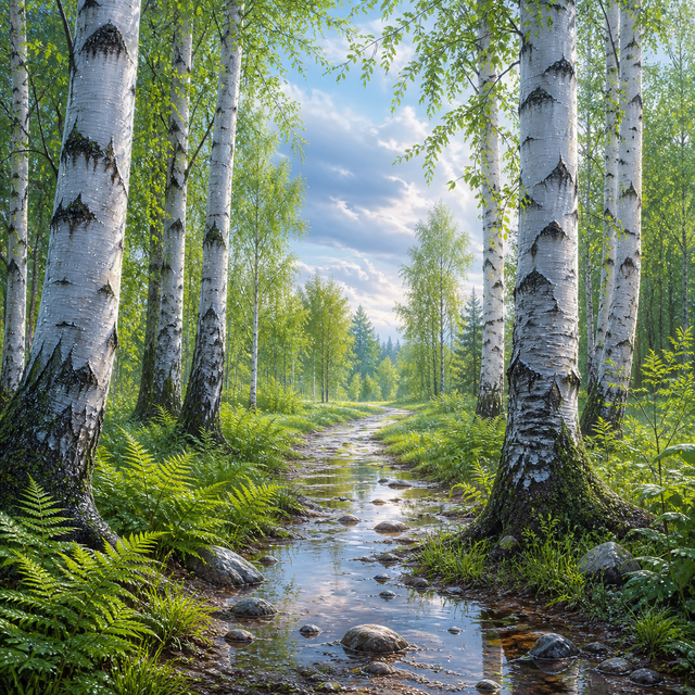 Diamond Painting Berkenbos na de Regen – volledig natuurontwerp