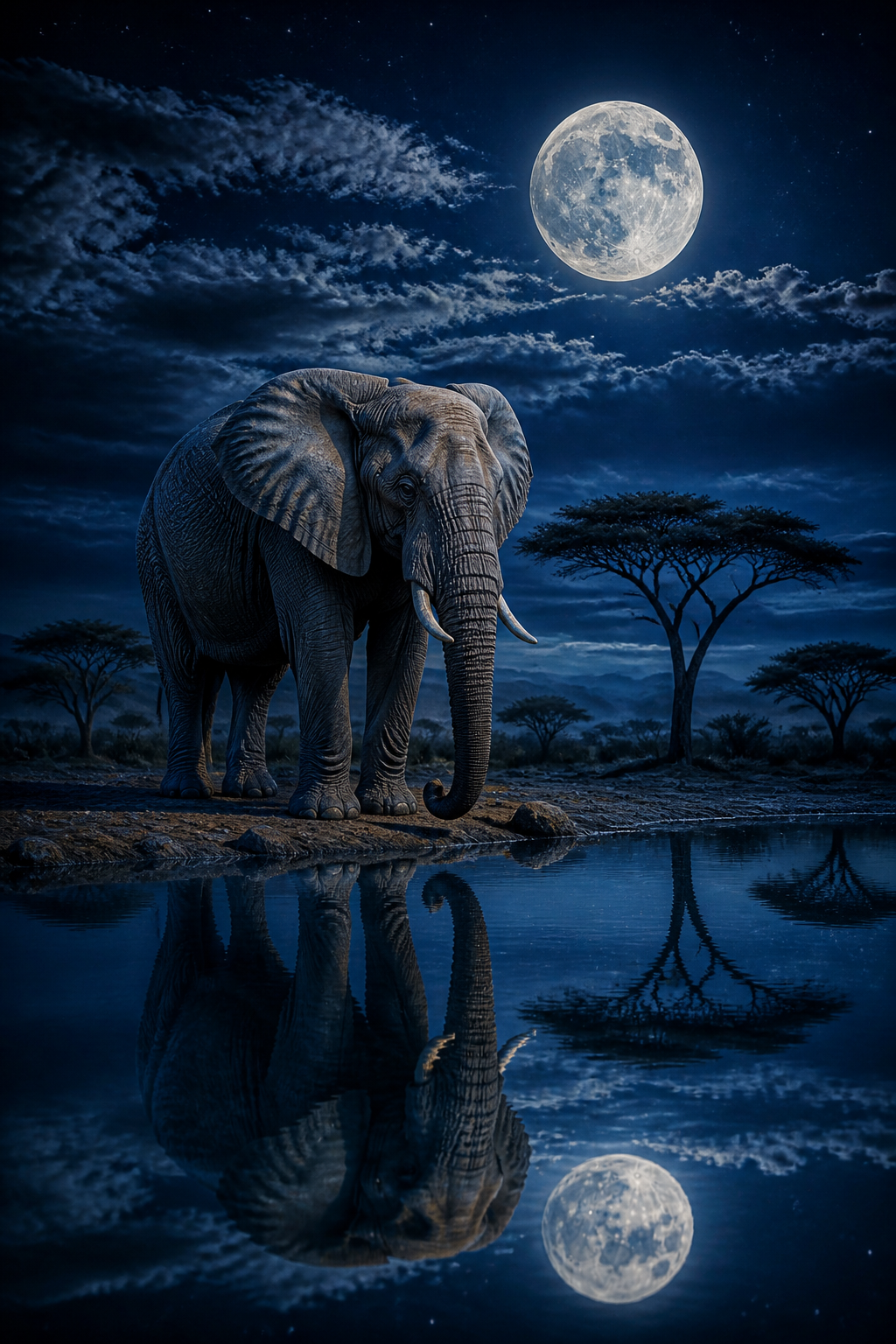 Diamond Painting Olifant onder de Maan – volledig olifantontwerp