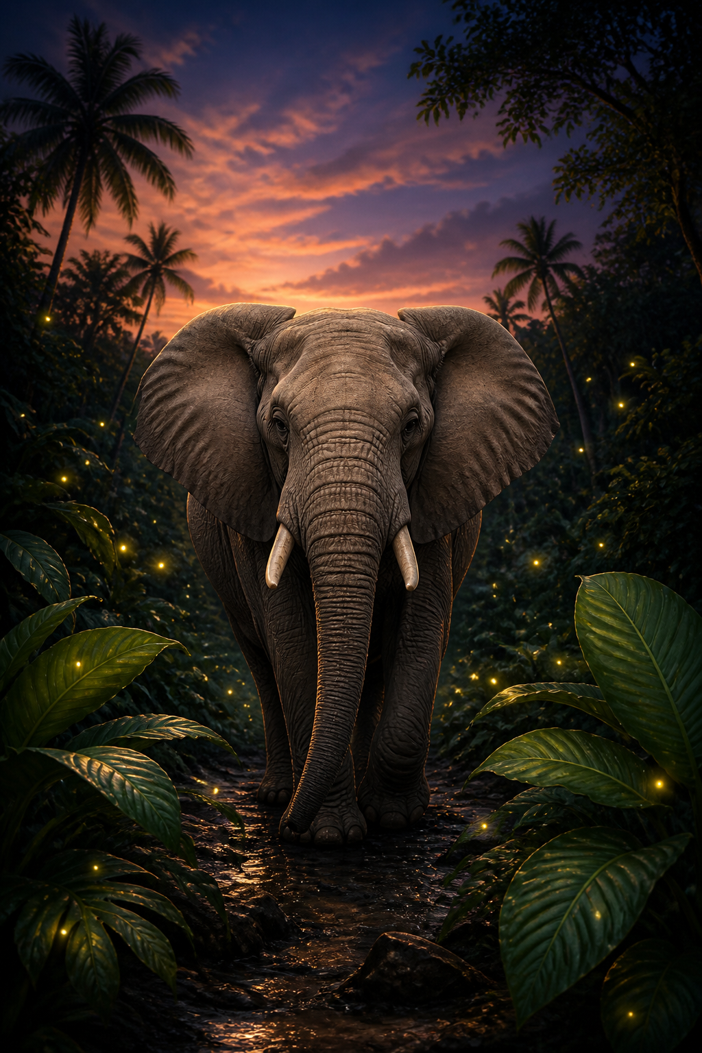 Diamond Painting Olifant tussen Vuurvliegjes – volledig olifantontwerp