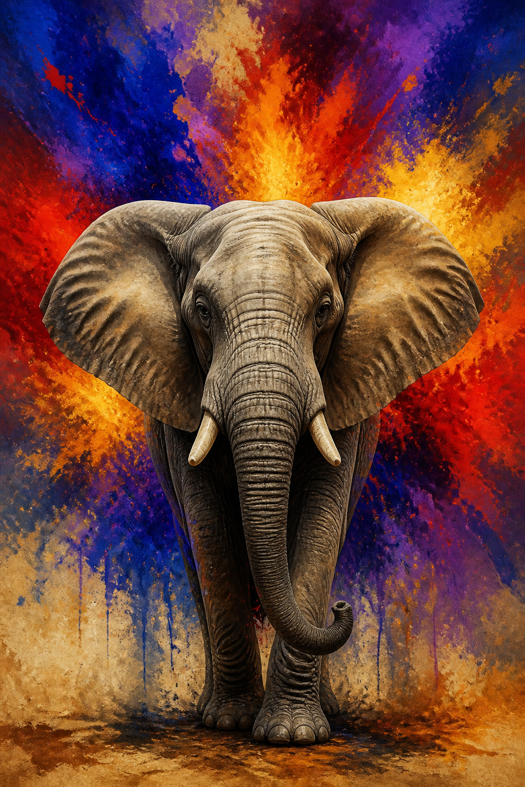 Diamond Painting Olifant met Kleurenexplosie – volledig olifantontwerp