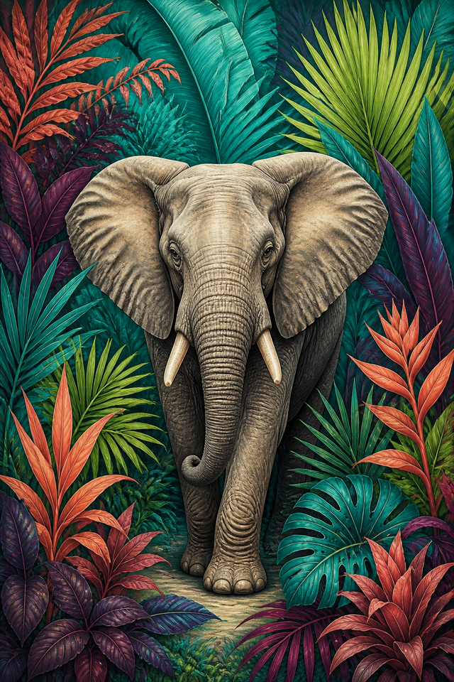 Diamond Painting Olifant in Tropische Kleuren – volledig olifantontwerp