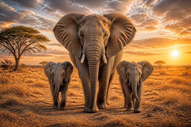 Diamond Painting Olifant met Tweelingkalfjes – volledig olifantontwerp