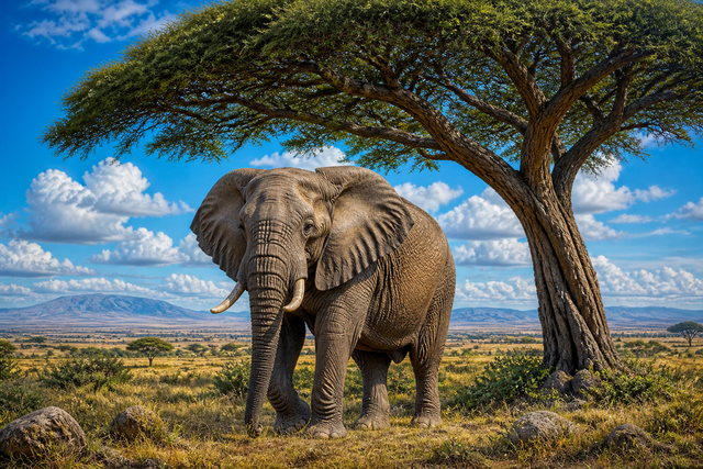 Diamond Painting Afrikaanse Olifant onder Acacia – volledig olifantontwerp