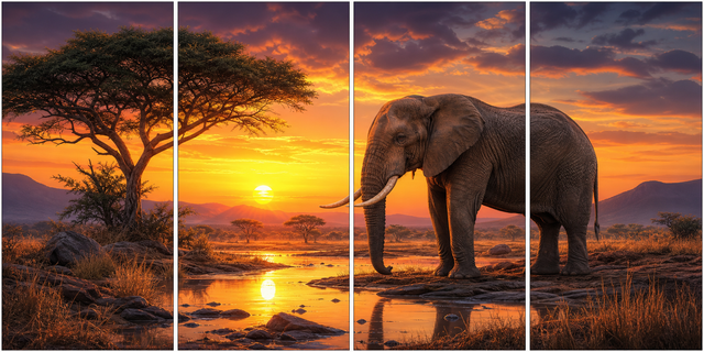 Diamond Painting Olifant in Schemer 4-luik – volledig olifantontwerp in 4 panelen