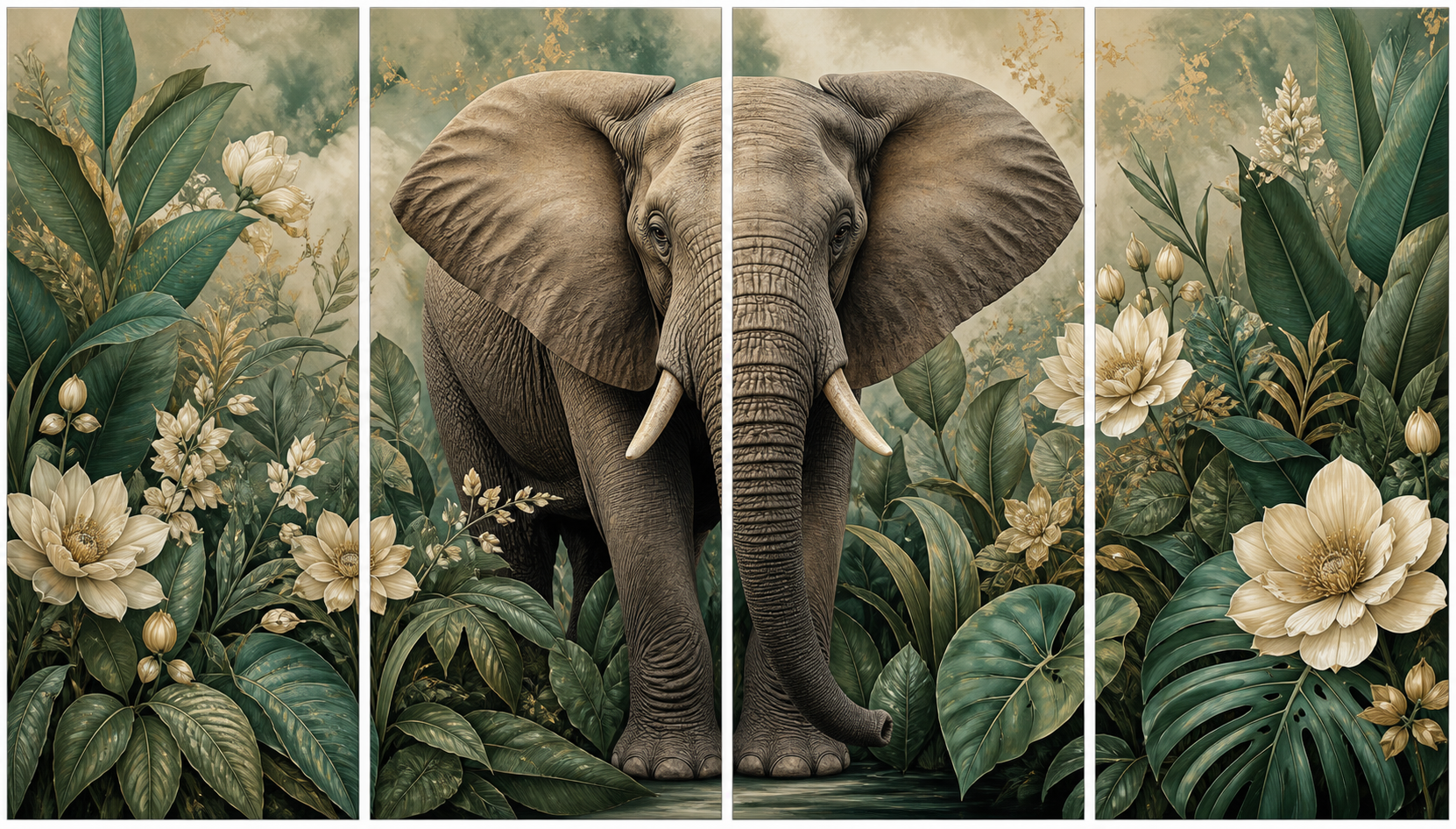 Diamond Painting Botanische Olifant 4-luik – volledig olifantontwerp in 4 panelen