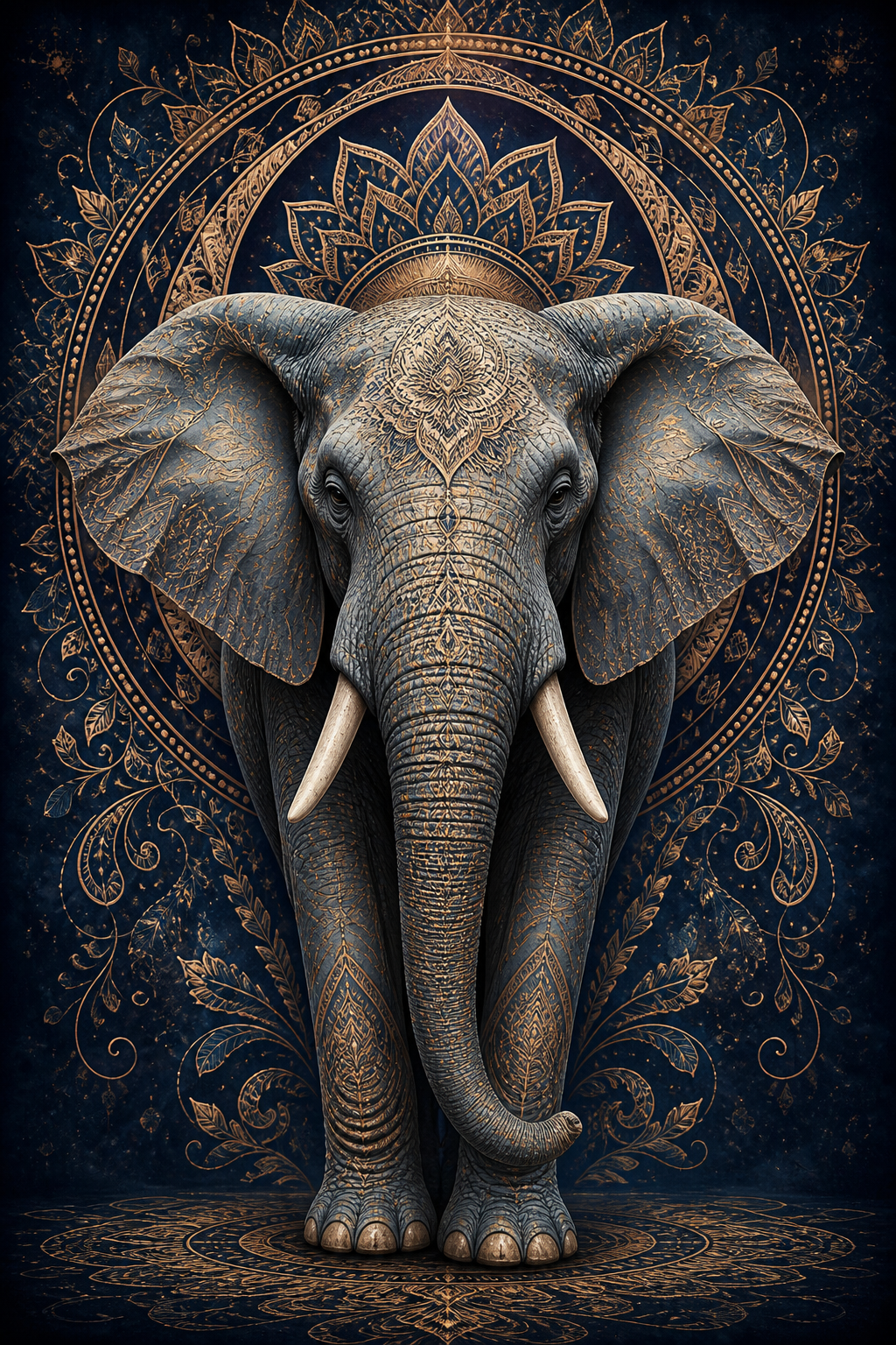 Diamond Painting Mandala Olifant Nachtblauw – volledig olifantontwerp