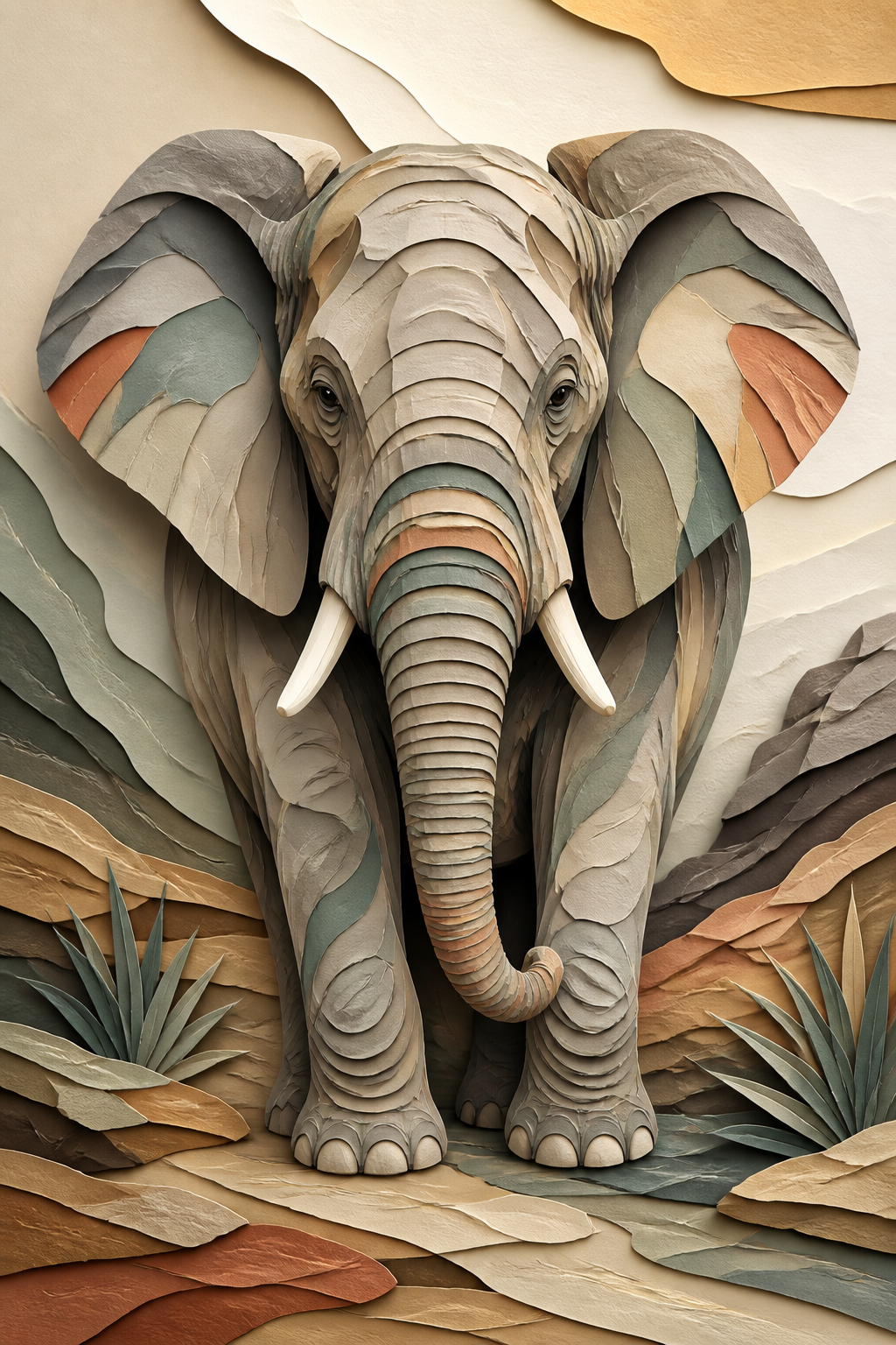 Diamond Painting Olifant van Papierlagen – volledig olifantontwerp
