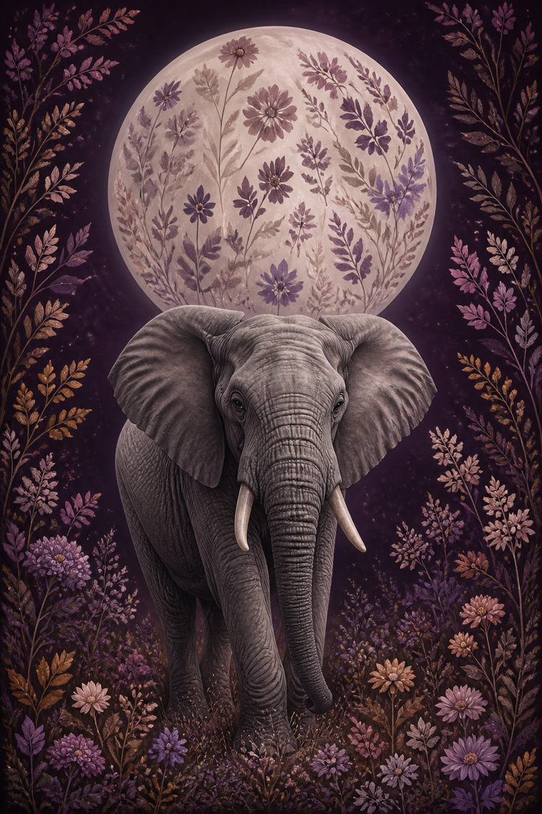 Diamond Painting Olifant in Bloemenmaan – volledig olifantontwerp