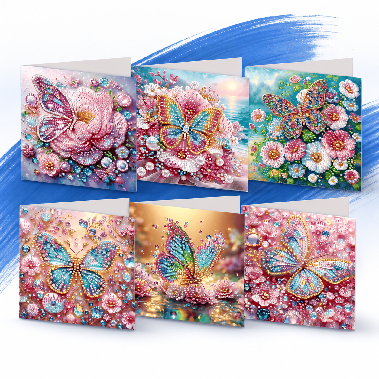 Set van zes diamond painting kaarten met vlinders