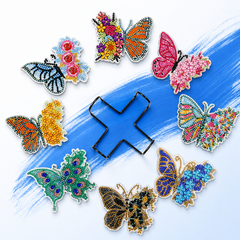 Set van acht diamond painting onderzetters met vlinders en bloemen