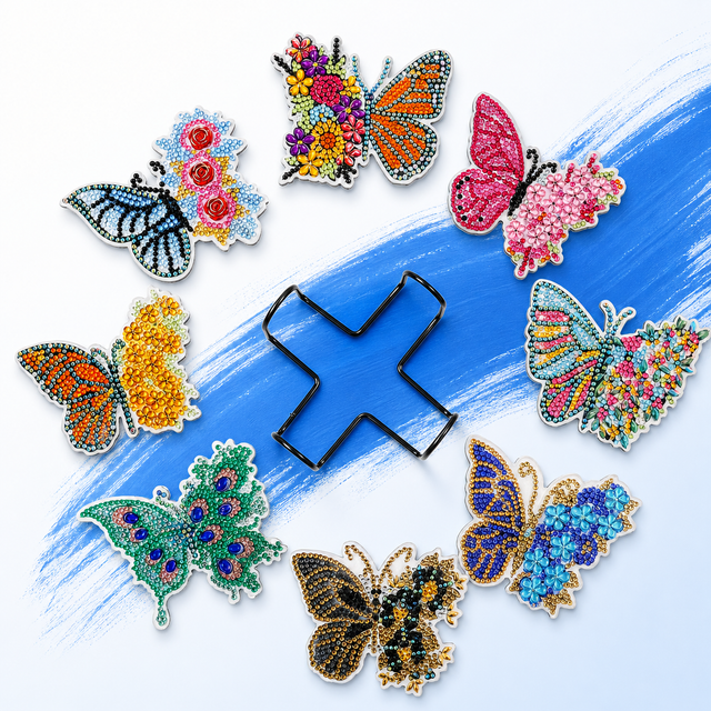 Set van acht diamond painting onderzetters met vlinders en bloemen