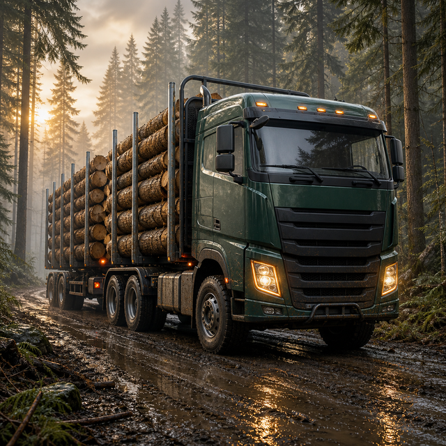 Diamond Painting Houttransport door het Dennenbos – volledig origineel vrachtwagenontwerp