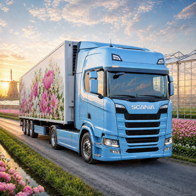 Diamond Painting Scania R-series met Bloementrailer – volledig origineel vrachtwagenontwerp