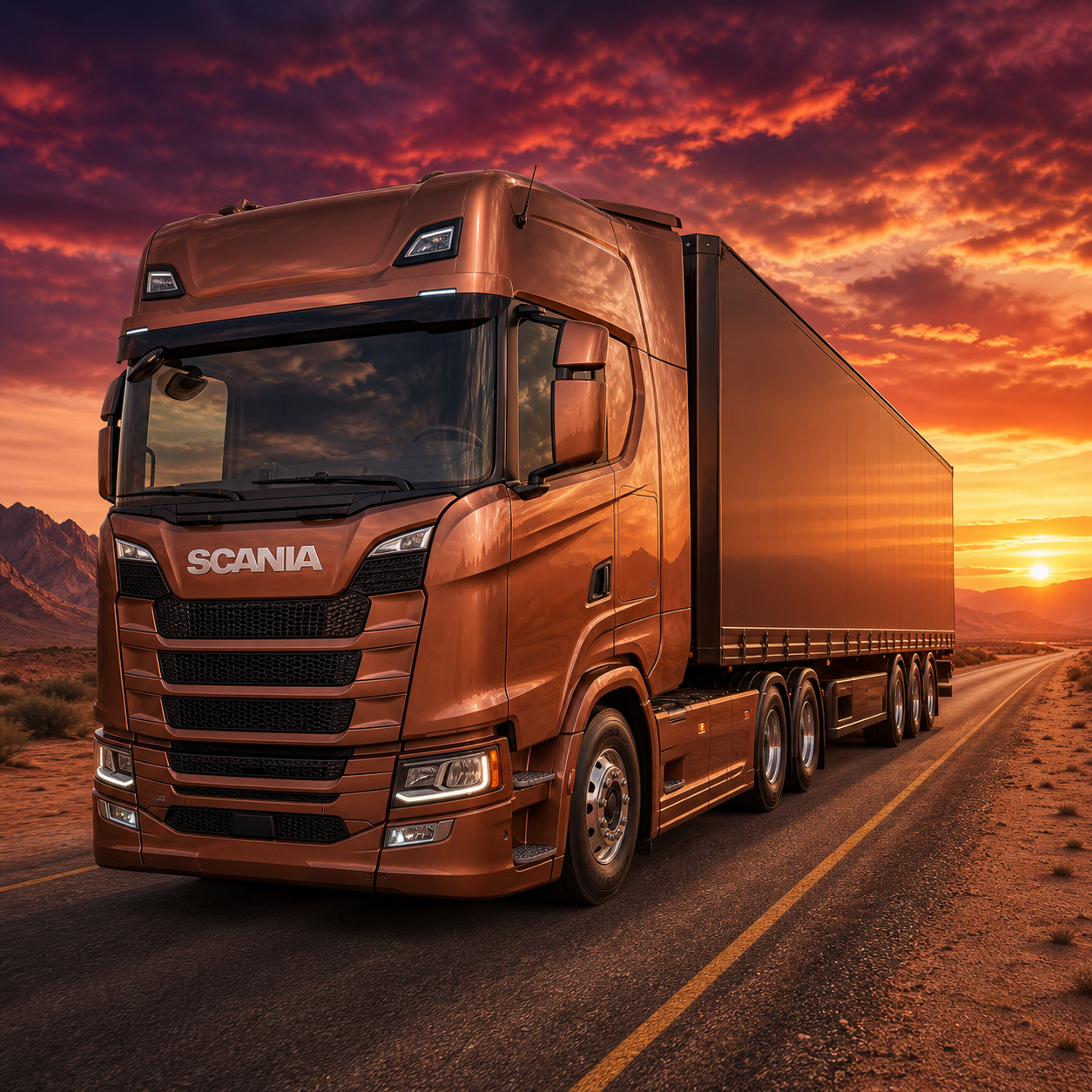 Diamond Painting Scania S-series door de Woestijn – volledig origineel vrachtwagenontwerp