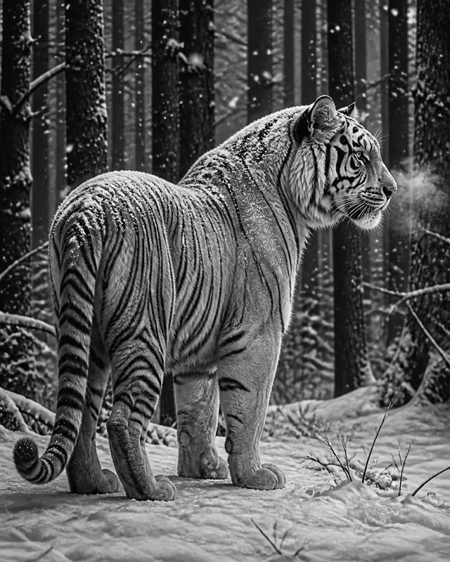 Diamond Painting Tijgerprofiel in de Sneeuw – volledig zwart-witontwerp